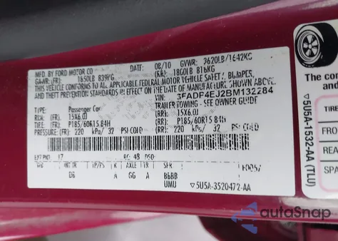 2011 Ford Fiesta Se z USA, uszkodzony, nr VIN 3FADP4EJ2BM132284